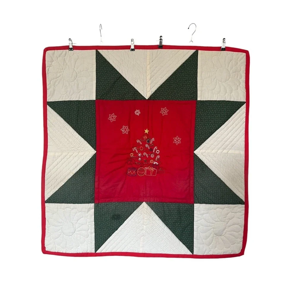 Christmas Holiday Wall Hanging Quilt Embroidered Christmas Tree And Toys 39x39